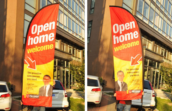 Banner de lágrima 4m con base en cruz - SIGN COLOMBIA Plotter de corte