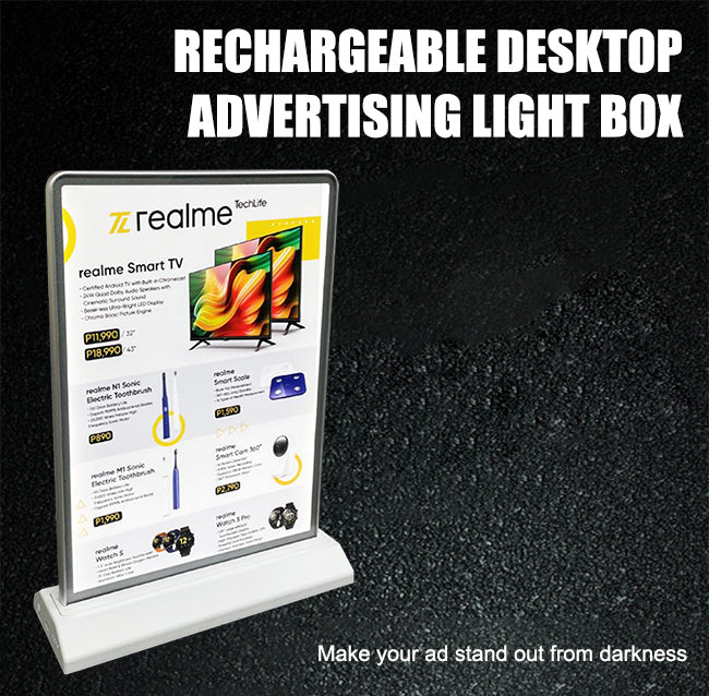 Caja de luz, Letrero de mesa LED recargable de 2 lados A4