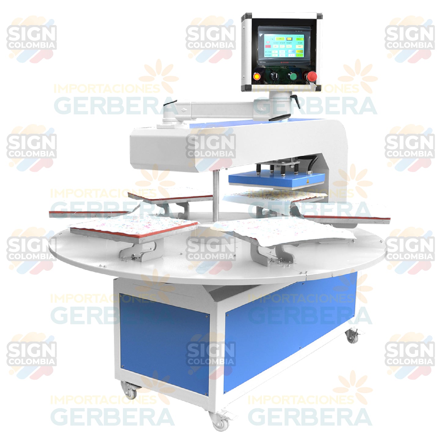 Termofijadora de seis estaciones con plataforma giratoria automática