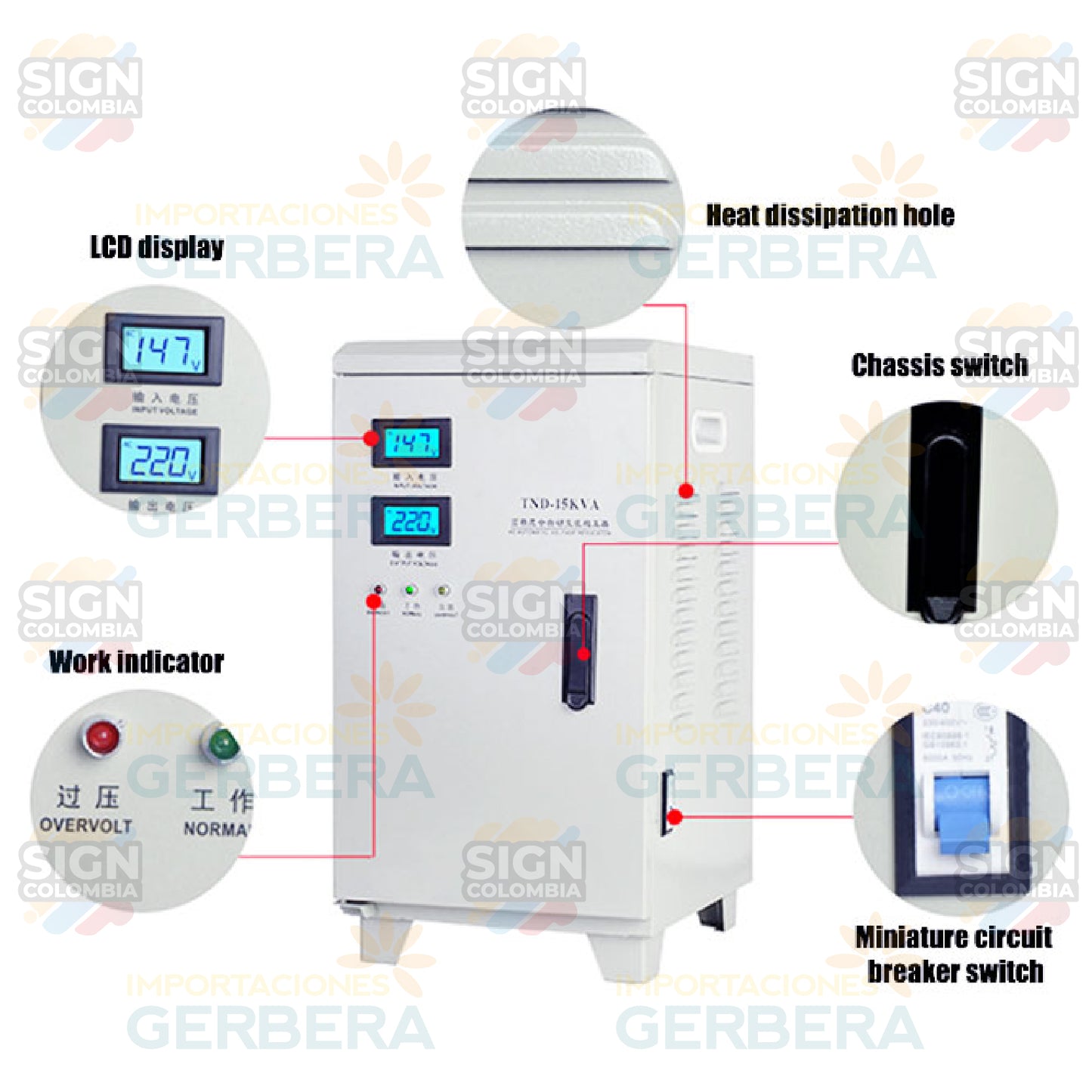 Transformador / Regulador de voltaje totalmente automático de 10/15kW, 220V - SIGN COLOMBIA Plotter de corte
