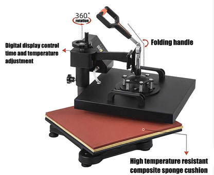 Prensa térmica manual para camisetas con mecanismo oscilante 38 x 38 cm