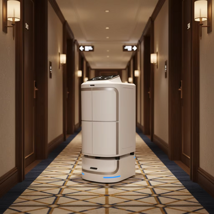 Robot de Entrega para Hoteles con IA, Navegación Autónoma e Integración con Ascensor para Servicio a la Habitación sin Contacto