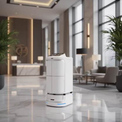 Robot de Entrega para Hoteles con IA, Navegación Autónoma e Integración con Ascensor para Servicio a la Habitación sin Contacto