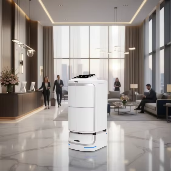 Robot de Entrega para Hoteles con IA, Navegación Autónoma e Integración con Ascensor para Servicio a la Habitación sin Contacto