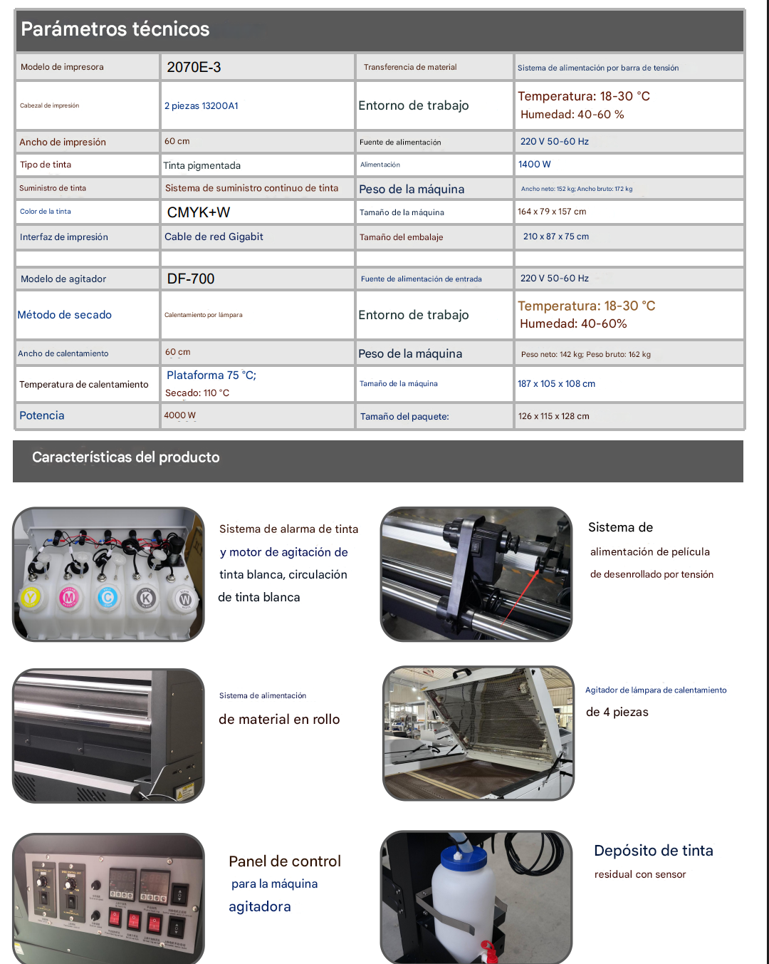 Impresora DTF de 60 cm y sistema agitador de polvo 2i3200